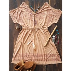 Tan Cold Shoulder Dress